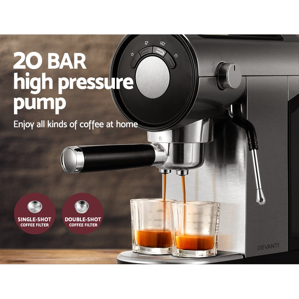 Devanti 20 Bar Coffee Machine Espresso Cafe Maker