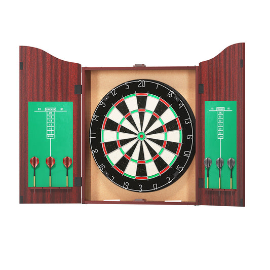 18" Dartboard Dart Board with Steel Darts Wooden Cabinet Party Game