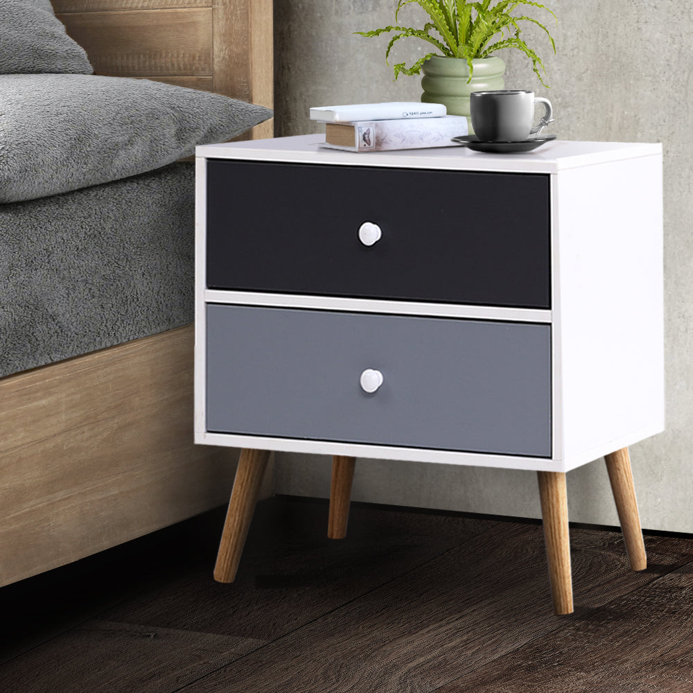 Artiss Bedside Table 2 Drawers - BONDS White