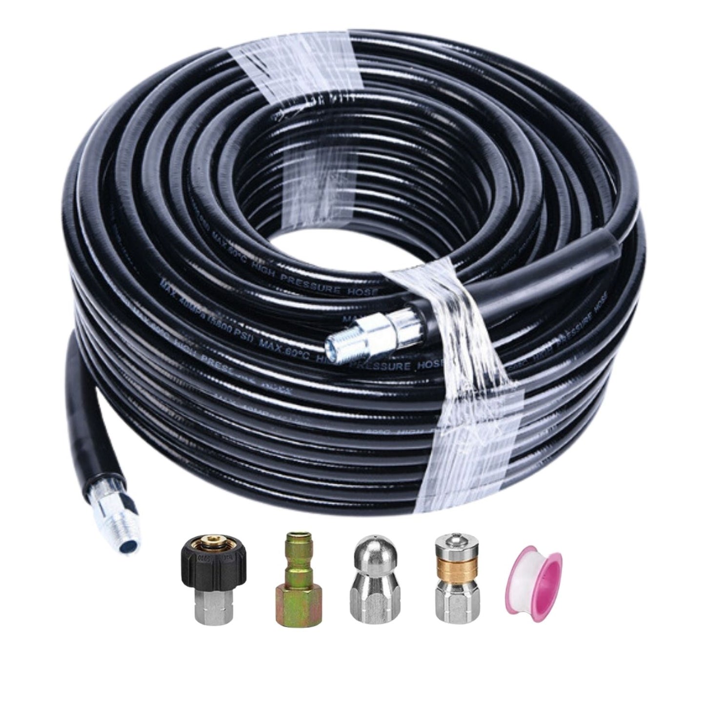 RYNOMATE High Pressure Washer Black Hose with M22 Coupling and Rotating Nozzle (30.5M/100FT)