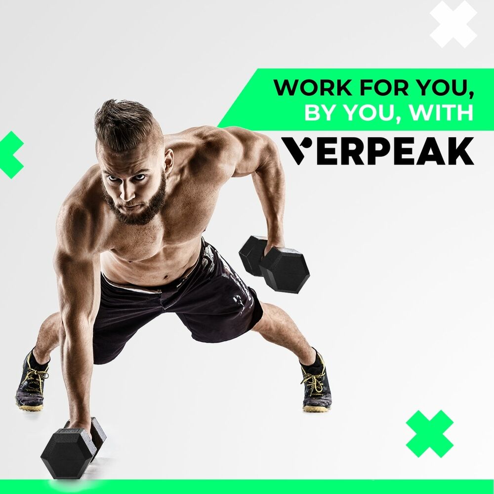 VERPEAK Rubber Hex Dumbbells (5KG x 2)