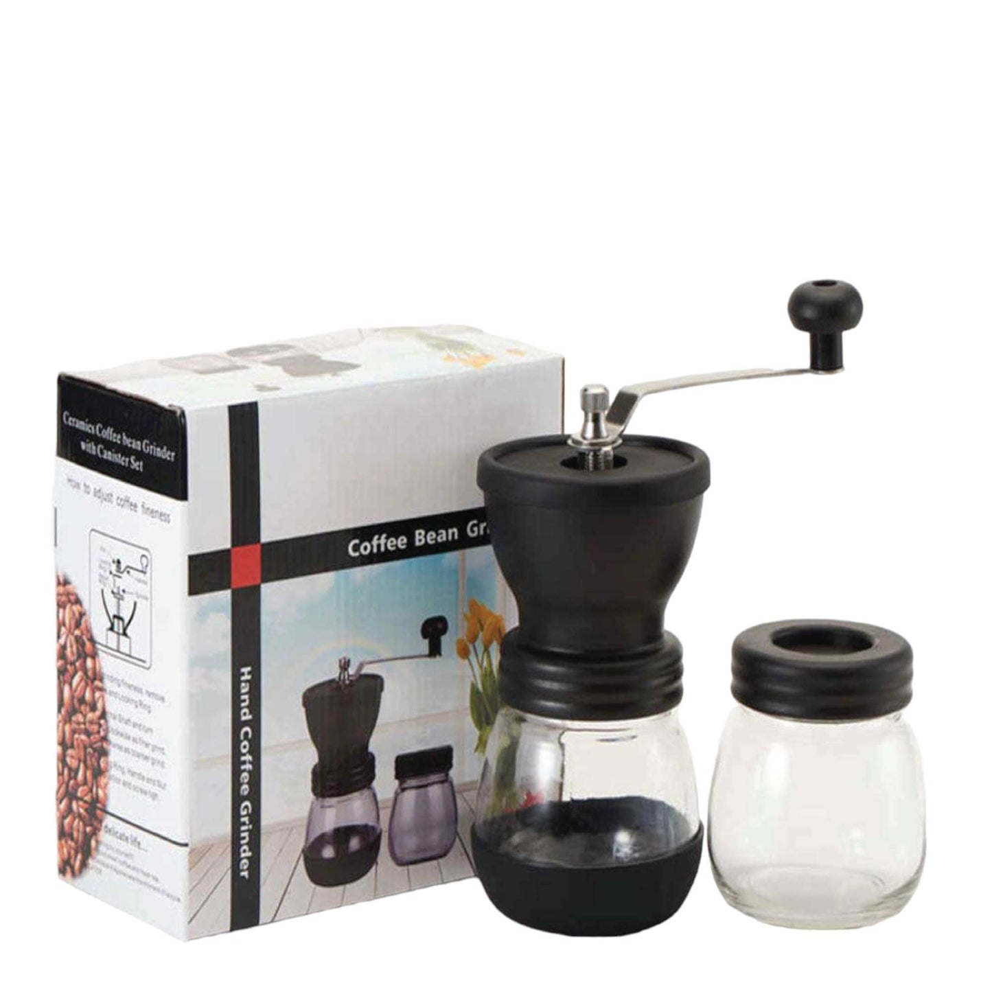 Coffee Bean Grinder - Manual Hand Stainless Ceramic Burr Core Glass Jar Nut Mill