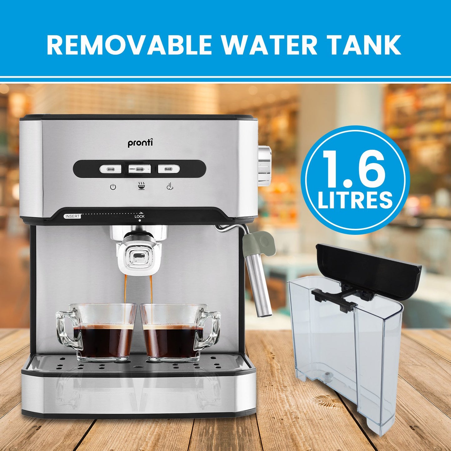 Pronti 1.6L Automatic Coffee Espresso Machine with Steam Frother