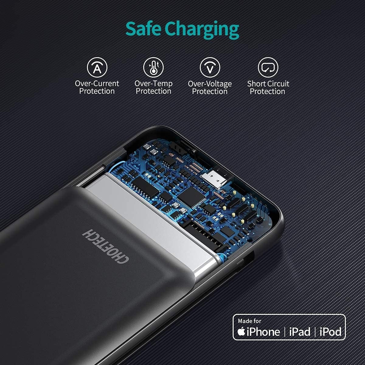 CHOETECH B688-BK 10000mAh MFi Certified PD18W Power Bank (with 2 cables)