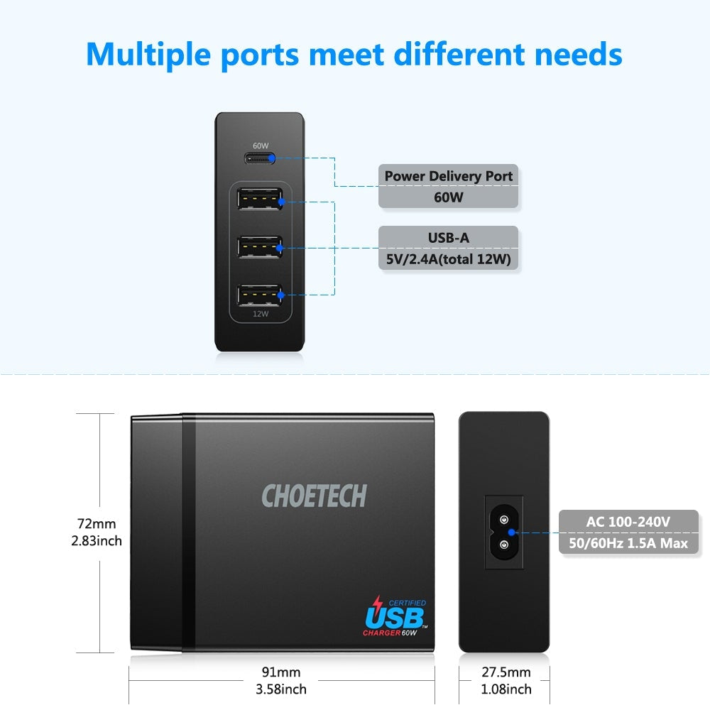 CHOETECH PD72 Power Delivery Charger