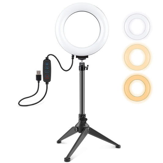 6.2 Led Ring Light With Usb 3 Modes Dimmable Desktop Tripod Cold Shoe Ball Head