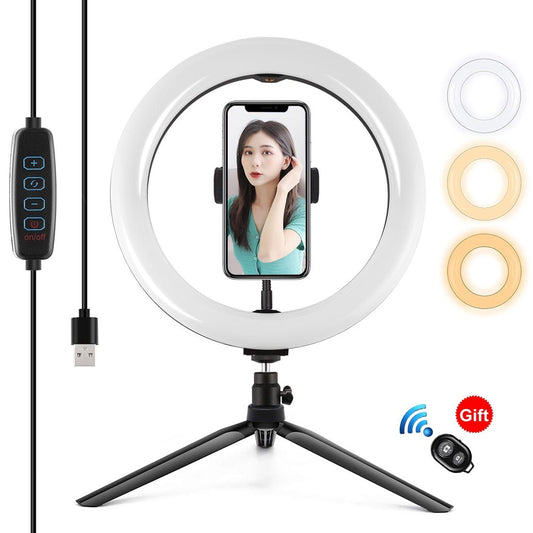 10.2 Led Ring Light With Tripod And Phone Clamp - 3 Modes Dual Colour Temperature Dimmable