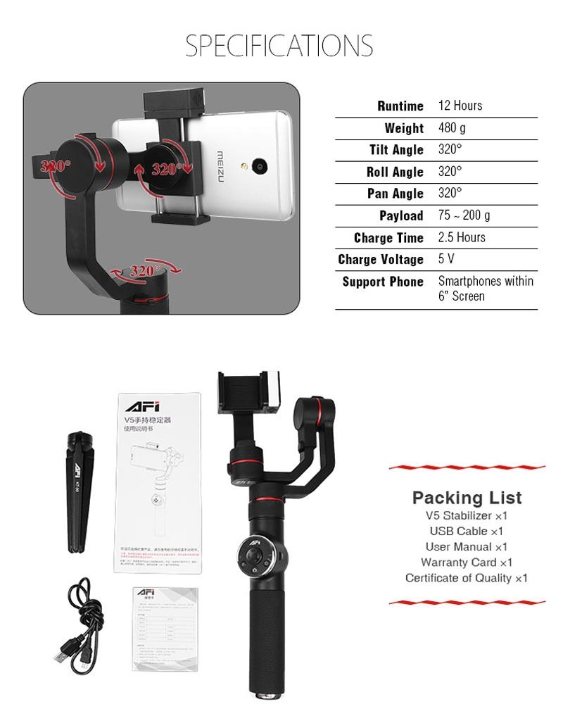 3-Axis Gimbal Stabilizer With Tripod Mount & Fill Light For Smartphones - Black