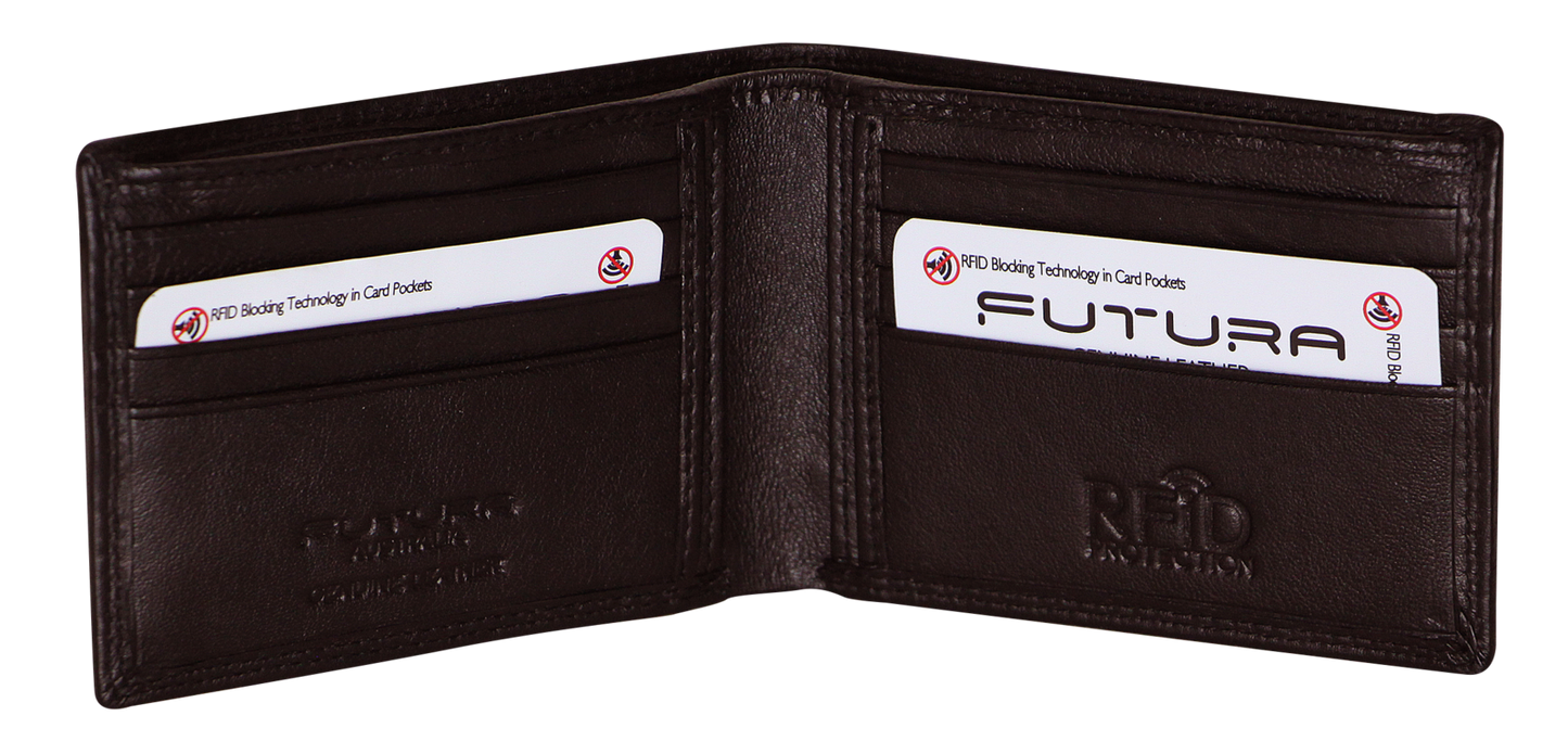 Futura Mens RFID Slim Leather Wallet - Brown