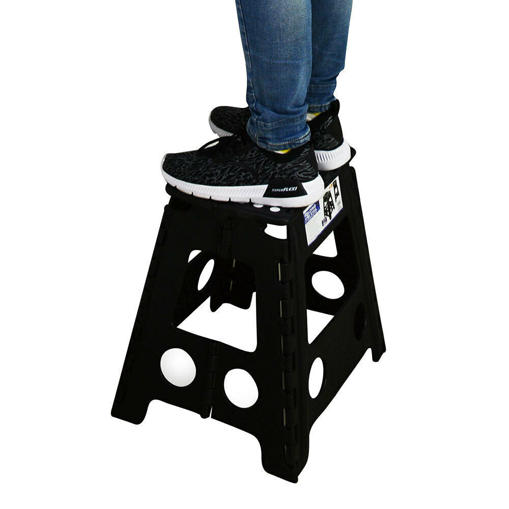 39cm Plastic Folding Step Stool Portable Chair Flat Indoor/Outdoor Home - Black