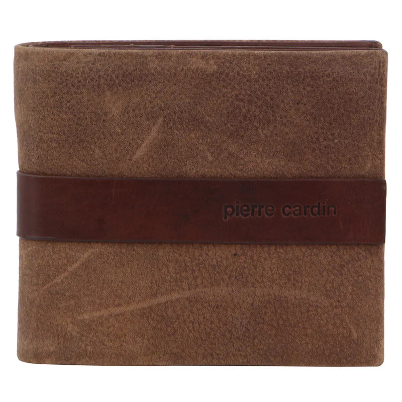 Pierre Cardin Mens Rustic Leather Bi-Fold Business Card Wallet - Brown