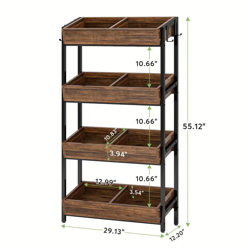 NNETMLT 4-Tier Wood Snack Rack Basket - Vintage Brown