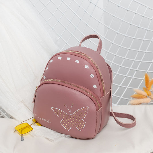 Mini Faux Leather Backpack with Butterfly Design -Purple Cute Backpack for Girls