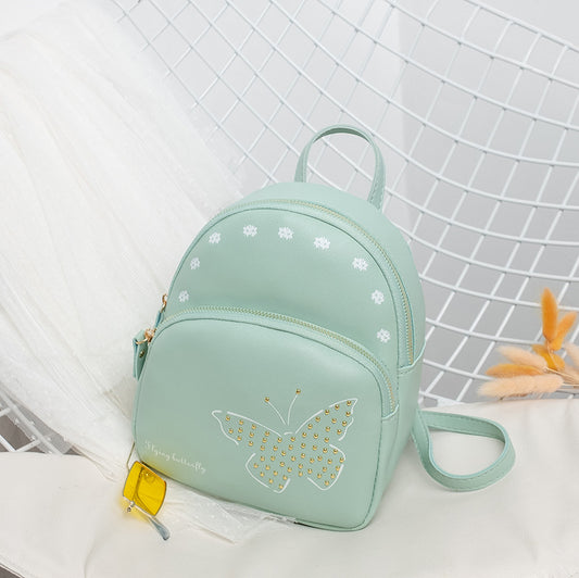 Mini Faux Leather Backpack with Butterfly Design -Light Green Cute Backpack for Girls