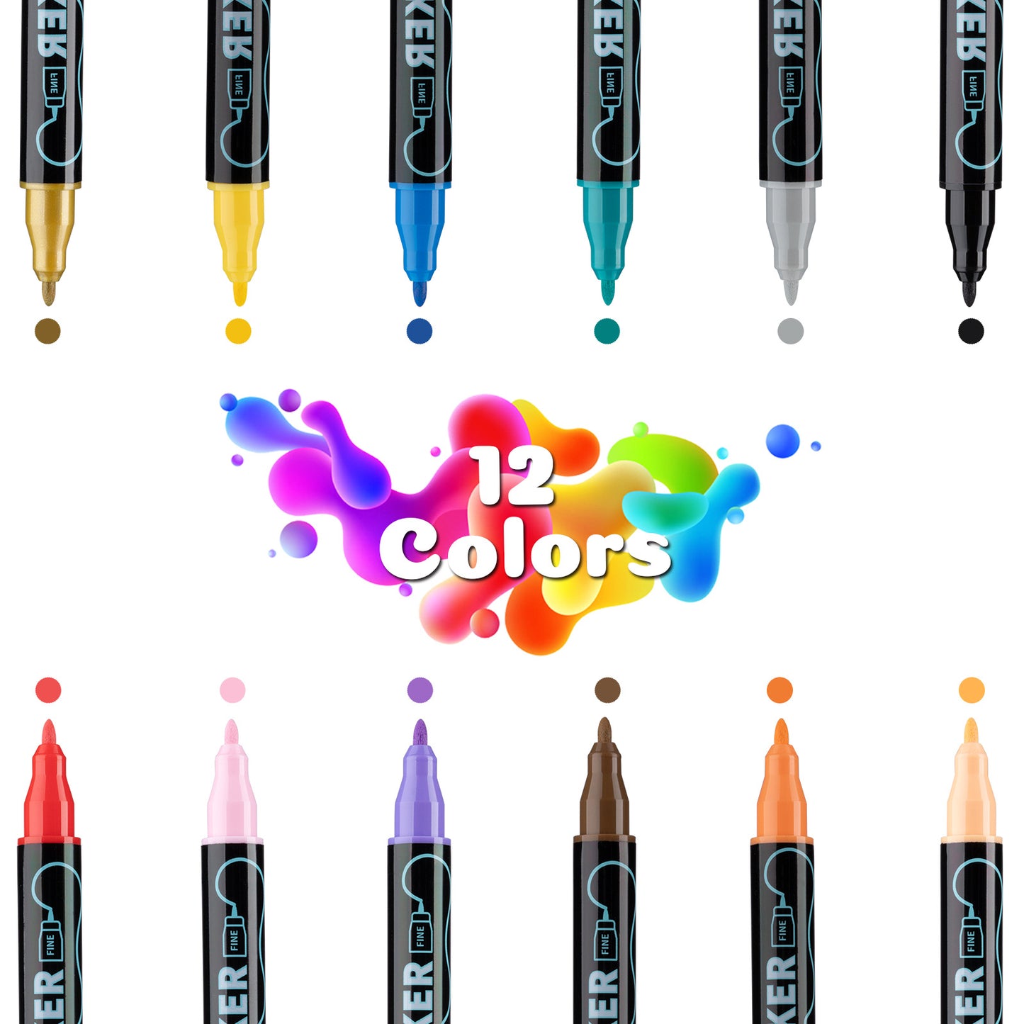 Dual-Tip Acrylic Marker Set - 1-5mm Round Tip & 1mm Fine Tip for Art and Craft Projects 36 colors