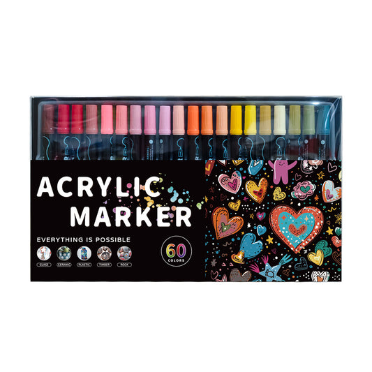 Dual-Tip Acrylic Marker Set - 1-5mm Round Tip & 1mm Fine Tip for Art and Craft Projects 60 colors