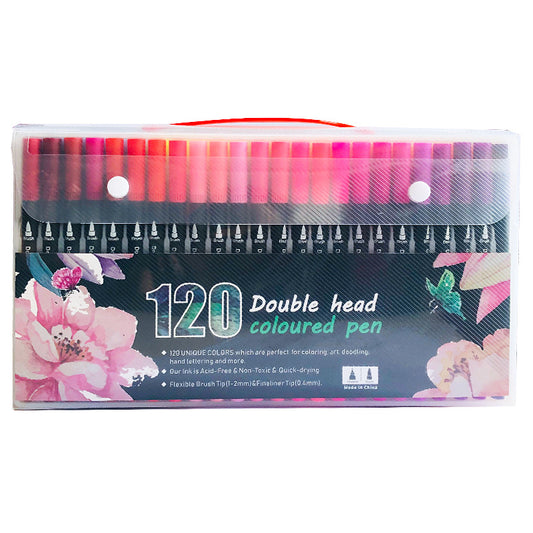 120-Color Dual-Head Brush and Fine Tip Marker Set - Vibrant Colors for Art and Craft Projects