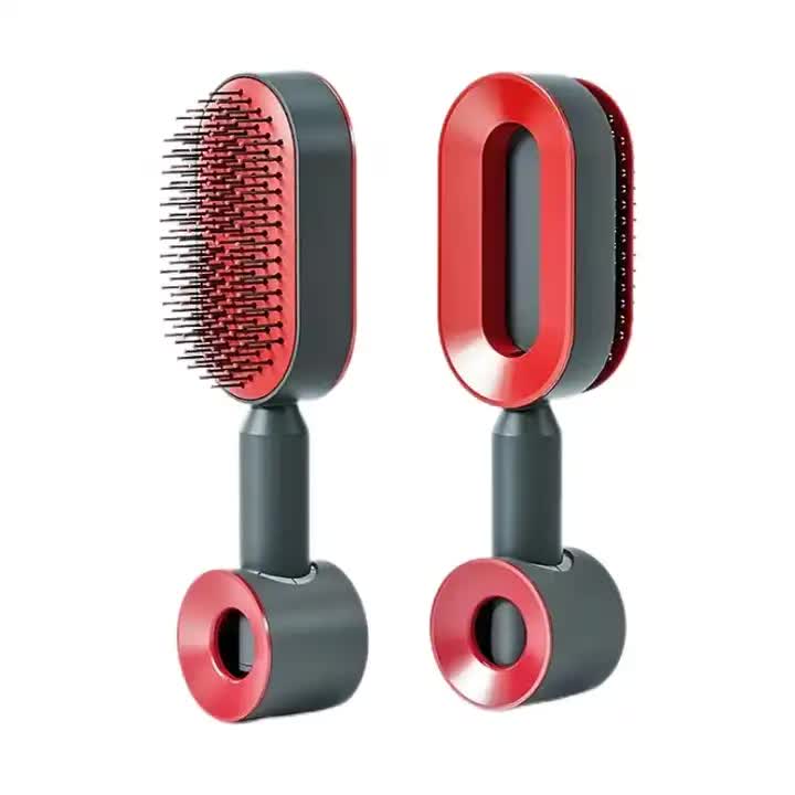 Self-Cleaning Hair Brush with One-Click Release | Massage Cushion Design, Anti-Frizz and Detangling Brush(red)