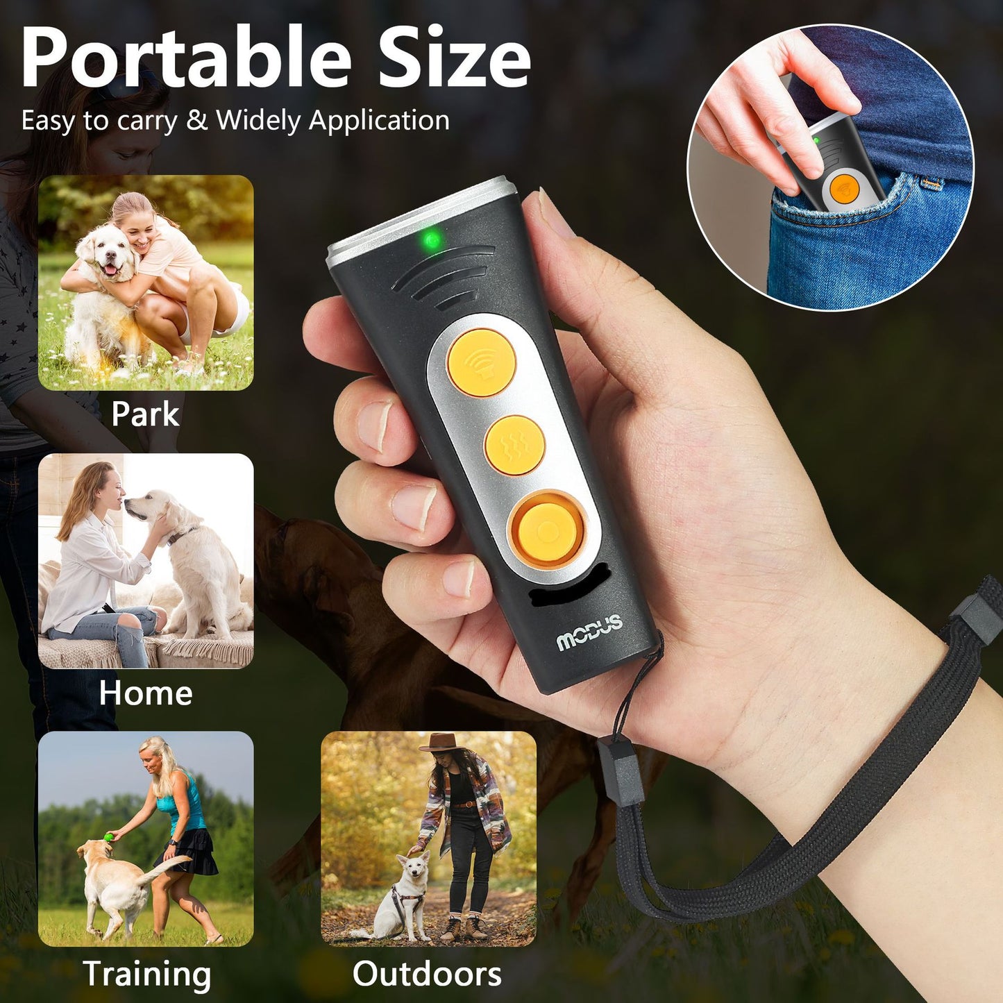 Black Portable Ultrasonic Dog Training Device - Anti-Barking & Obedience Trainer with LED Indicator, Easy to Carry