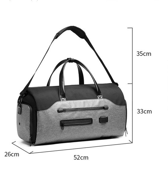 Men's Black Waterproof Multi-Functional Travel Duffel Bag - Foldable Short Trip Gym Bag with Shoe Compartment