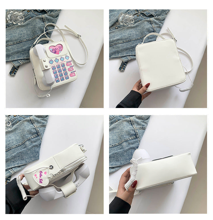 Pink Sweet Girl Creative Crossbody Bag with Telephone Design, PU Material, Lightweight and Unique