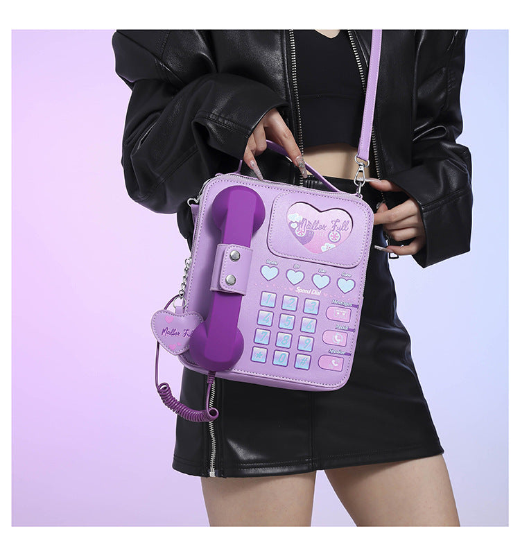 Purple Sweet Girl Creative Crossbody Bag with Telephone Design, PU Material, Lightweight and Unique